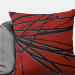 Red Black & Grey Artistic Elegant Abstract Kussen<br><div class="desc">Moderne werpkussens bieden een artistieke abstracte lineaire samenstelling in rood, zwart en grijs. Een artistiek abstract ontwerp met een organisch lineair patroon kenmerkt zwarte en grijze organische lijnen die van links naar rechts op een rode achtergrond draaien. Deze decoratieve kussens moet een spetter van kleur toevoegen aan het decor van...</div>