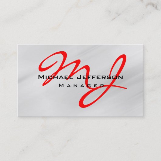 Red Black Grey Manager Monogram Chic Visitekaartje (Voorkant)