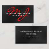 Red Black Grey Manager Monogram Visitekaartje (Voorkant / Achterkant)