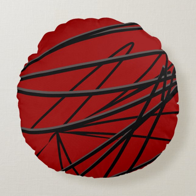 Red Black Grey Modern Elegant Abstract Rond Kussen (Voorkant)