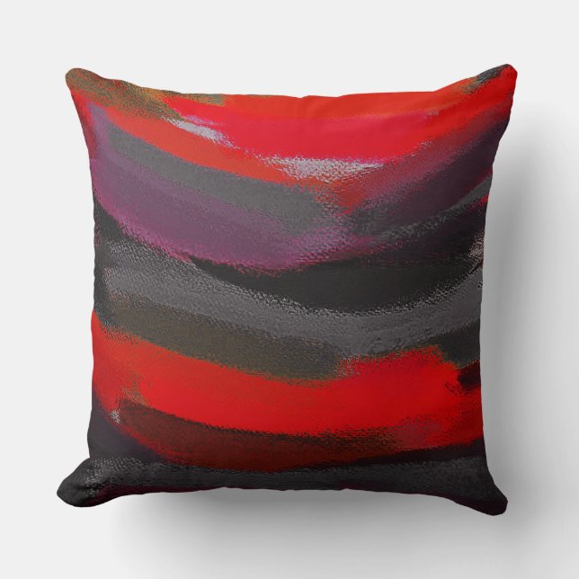 Red Black Grey Paars Abstract schilderen Kussen (Voorkant)