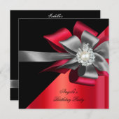Red Black Grey Silver Bow Pearl Birthday 2 Kaart (Voorkant / Achterkant)