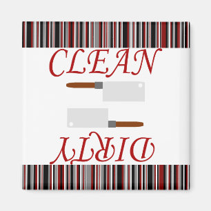 Red Black & Grey Striped Clean of Dirty Dishwasmac Magneet
