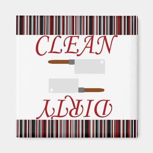 Red Black & Grey Striped Clean of Dirty Dishwasmac Magneet (Voorkant)