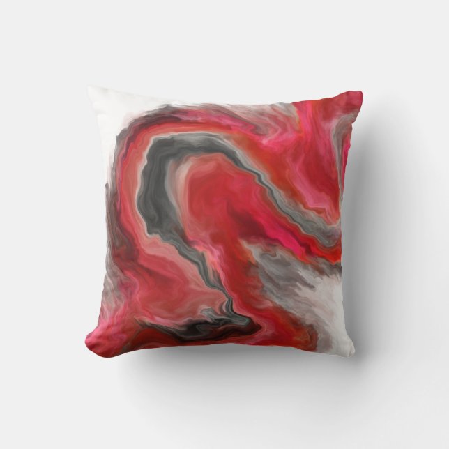 Red Black Grey Tone Fluid Art Swirl Kussen (Voorkant)