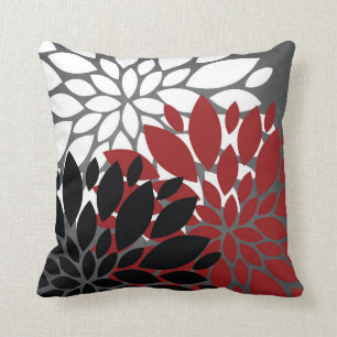 Red Black Grey White Flower Silhouette Cushion Kussen
