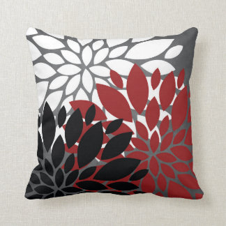 Red Black Grey White Flower Silhouette Cushion Kussen