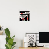 Red Black Grey White Geometric MCM-achtig design Poster (Thuiskantoor)