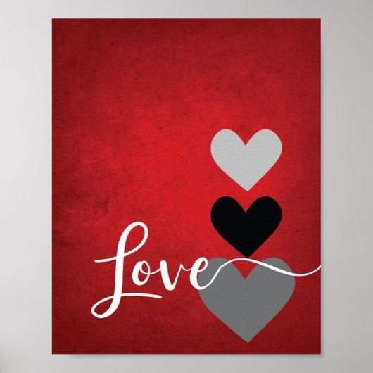 Red Black Grey White Kitchen Quote LOVE Wall Art Poster (Voorkant)