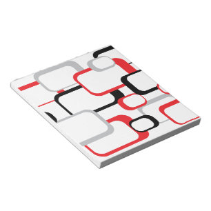 Red Black Grey White Retro Squares Patroon Notitieblok