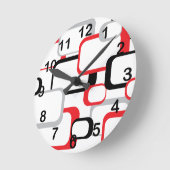 Red Black Grey White Retro Squares Patroon Ronde Klok (Hoek)