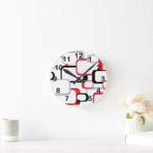 Red Black Grey White Retro Squares Patroon Ronde Klok (Huis)