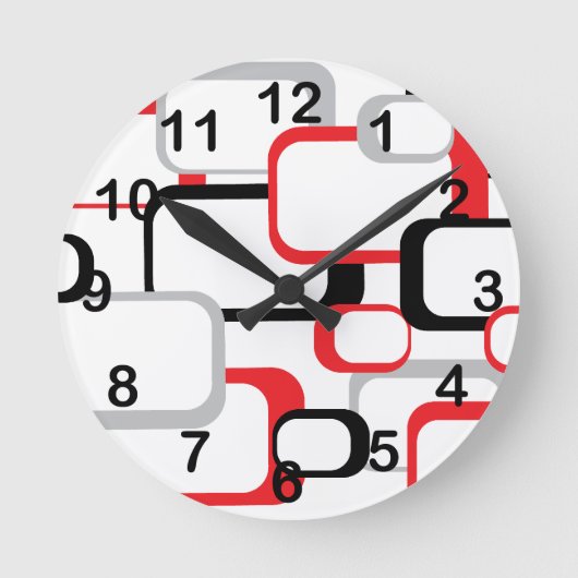 Red Black Grey White Retro Squares Patroon Ronde Klok (Voorkant)