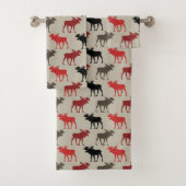 Red Black grijs Moose Patroon Bad Handdoek (Insitu)
