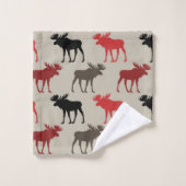 Red Black grijs Moose Patroon Bad Handdoek (Wasdoekje)