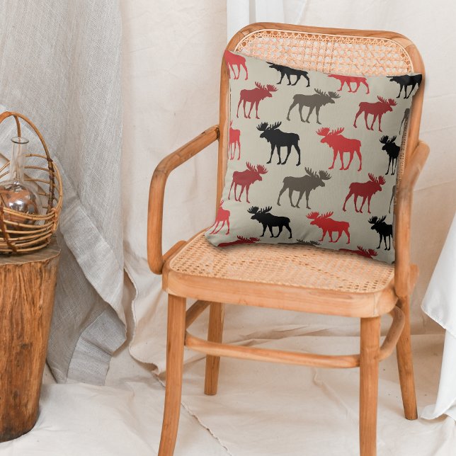 Red Black grijs Moose Patroon Kussen (Creator heeft geüpload)