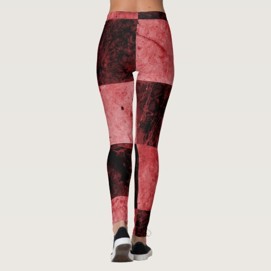Red Black Grunge Tiles Monogram op maat Leggings (Achterkant)