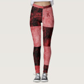 Red Black Grunge Tiles Monogram op maat Leggings (Voorkant)