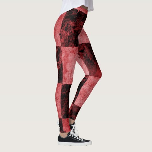 Red Black Grunge Tiles Monogram op maat Leggings (Rechts)