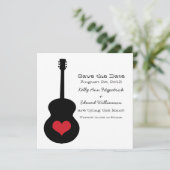 Red/Black Guitar Heart Save the Date Invite (Staand voorkant)