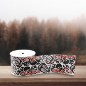 Red Black Haida Beer Symbool Native Pride Pattern Grosgrain Lint