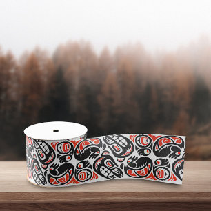 Red Black Haida Beer Symbool Native Pride Pattern Grosgrain Lint