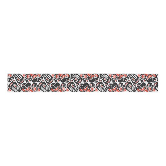 Red Black Haida Beer Symbool Native Pride Pattern Grosgrain Lint (Voorkant)