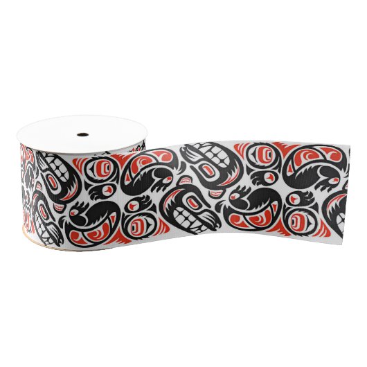 Red Black Haida Beer Symbool Native Pride Pattern Grosgrain Lint (Spoel)