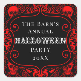 Red Black Halloween Damask Skull Gothic Custom Vierkante Sticker