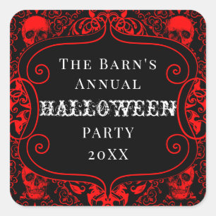 Red Black Halloween Damask Skull Gothic Custom Vierkante Sticker