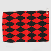 Red Black Harlequin Diamonds Checkers Design Golfhanddoek (Horizontaal)