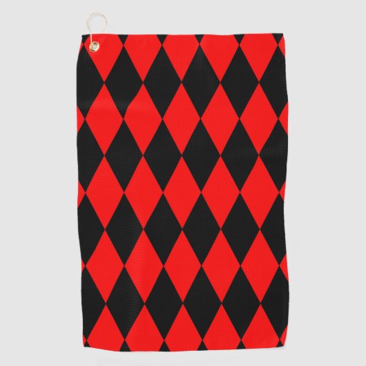 Red Black Harlequin Diamonds Checkers Design Golfhanddoek (Voorkant)