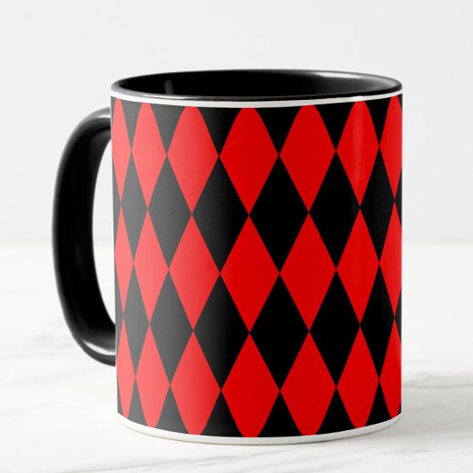 Red Black Harlequin Diamonds Checkers Design Mok