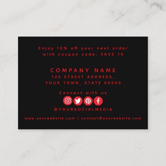 Red Black Hartelijk dank voor uw bestellingsVisite Informatiekaartje (Achterkant)