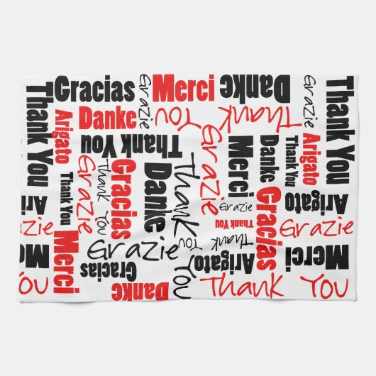 Red Black Hartelijk dank voor Word Cloud Theedoek (Horizontaal)
