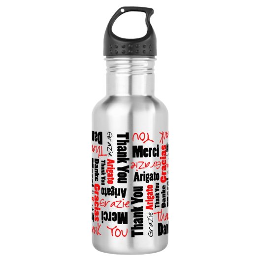 Red Black Hartelijk dank voor Word Cloud Waterfles (Voorkant)