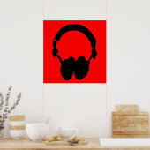Red Black Headphone Silhouette Pop Art Poster (Keuken)