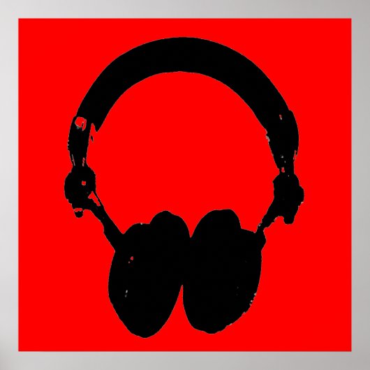 Red Black Headphone Silhouette Pop Art Poster (Voorkant)