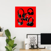 Red Black Headphone Silhouettes Pop Art Poster (Thuiskantoor)