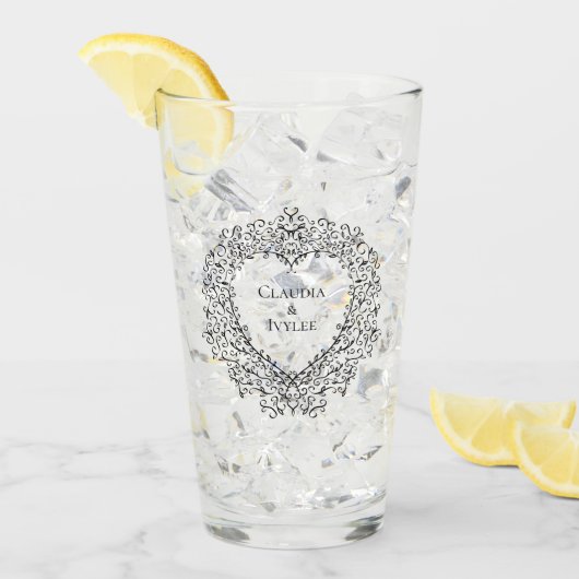 Red Black Heart Wedding Gothic Glas (Voorkant ijs)