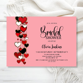 Red Black Hearts Bridal Shower Kaart