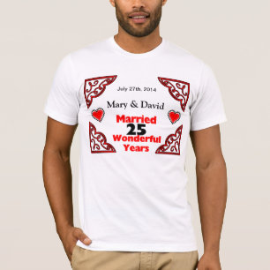 Red Black Hearts Namen & Datum 25 jaar Jubileum T-shirt