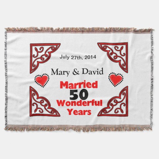 Red Black Hearts Names & Date 50 Yr Jubileum Deken (Voorkant)
