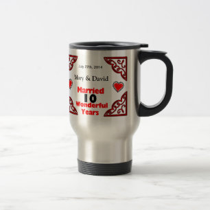 Red Black Hearts Names & Datum 10 jaar Jubileum Reisbeker