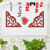 Red Black Hearts Names & Datum 25 jaar Jubileum Theedoek (Gevouwen)