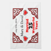 Red Black Hearts Names & Datum 25 jaar Jubileum Theedoek (Verticaal)