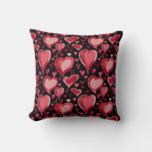 Red Black Hearts Pattern Drawing Valentijn Day Kussen (Voorkant)