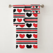 Red Black Hearts Stripes Valentijn Pattern Bad Handdoek (Insitu)
