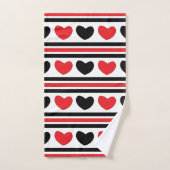 Red Black Hearts Stripes Valentijn Pattern Bad Handdoek (Handdoek)