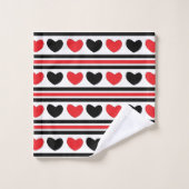 Red Black Hearts Stripes Valentijn Pattern Bad Handdoek (Wasdoekje)